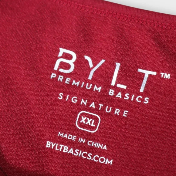BYLT Shirt Mens 2XL XXL Red Lux Drop Cut Long Sleeve Crew Neck Baselayer Premium - Picture 4 of 5